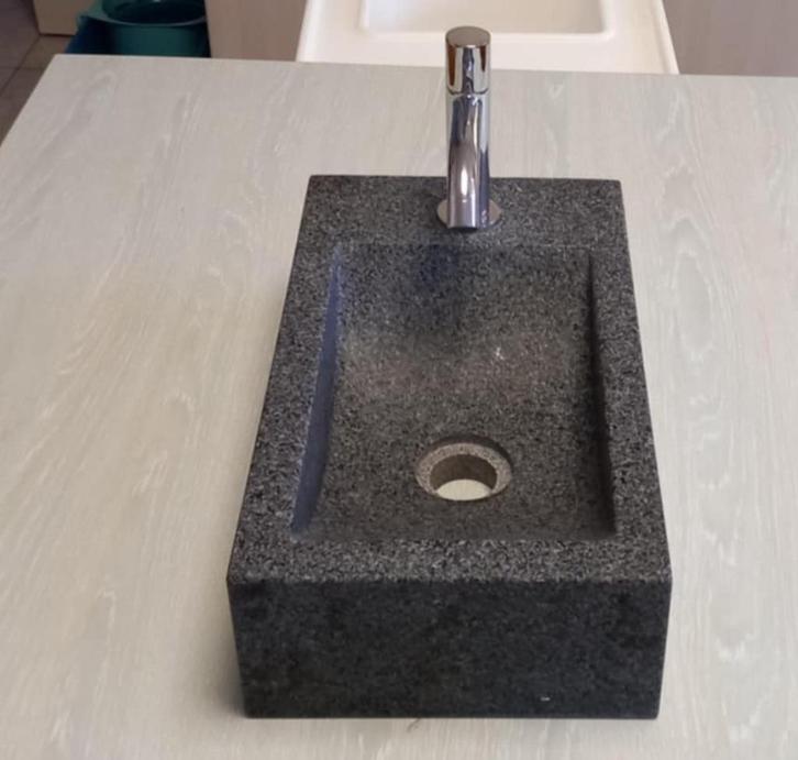 Wasbakje Natuursteen - Gebogen Kraan - 40 x 23 x 11 cm, Doe-het-zelf en Bouw, Sanitair, Nieuw, Wastafel, Chroom, Steen, Ophalen