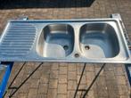 Inox wastafel, dubbele wasbak, Huis en Inrichting, Ophalen, Gebruikt