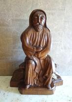 Wegens plaatsgebrek: prachtig zwaar houten beeld, monnik 3kg, Ophalen of Verzenden
