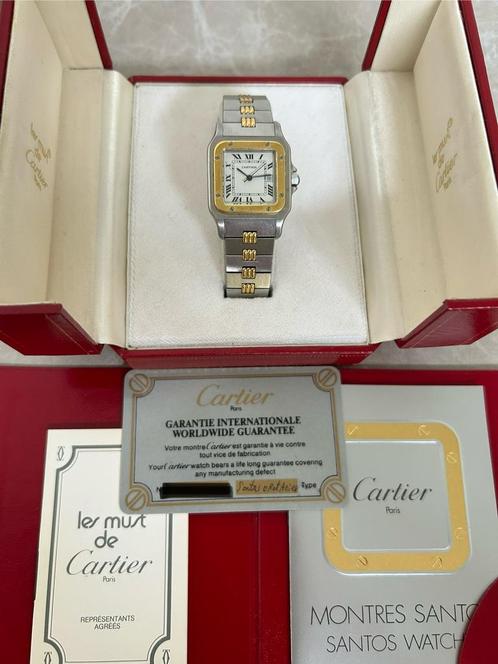 Cartier Santos Carrée 2961 Godron band full set box + papers, Handtassen en Accessoires, Horloges | Heren, Gebruikt, Polshorloge