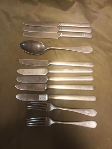 Lot de couteaux, fourchettes, cuillère US et USN WW2, Envoi
