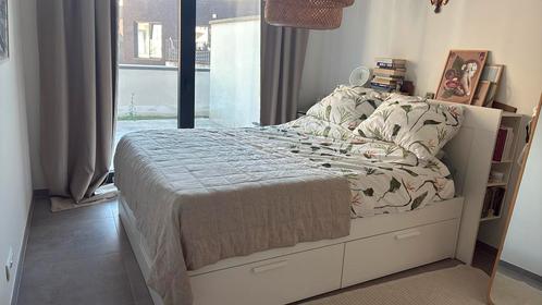 Lit IKEA BRIMNES 160x200 (+sommier, tete, matelas qualité), Huis en Inrichting, Slaapkamer | Boxsprings, Gebruikt, 160 cm, 200 cm