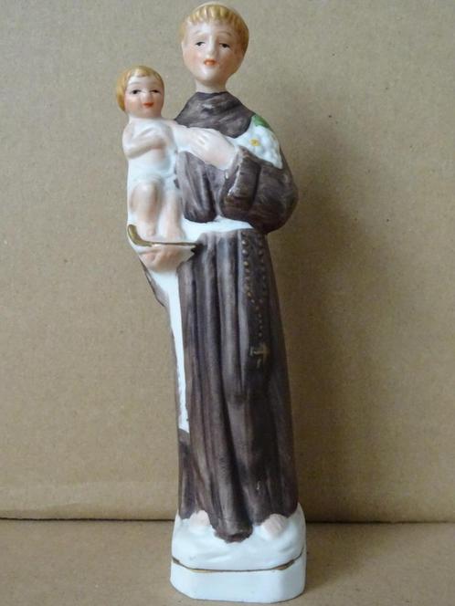 Antiek beeldje Heilige Antonius en Jezus porselein 15cm 1850, Antiek en Kunst, Antiek | Religieuze voorwerpen, Ophalen of Verzenden