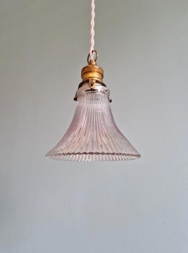 Art Deco hanglamp in transparant gegroefd glas, 1920-30, Antiek en Kunst, Antiek | Verlichting, Ophalen of Verzenden