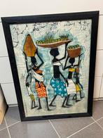ingelijste Afrikaanse batik schildering schilderij, Antiek en Kunst, Kunst | Schilderijen | Abstract, Ophalen