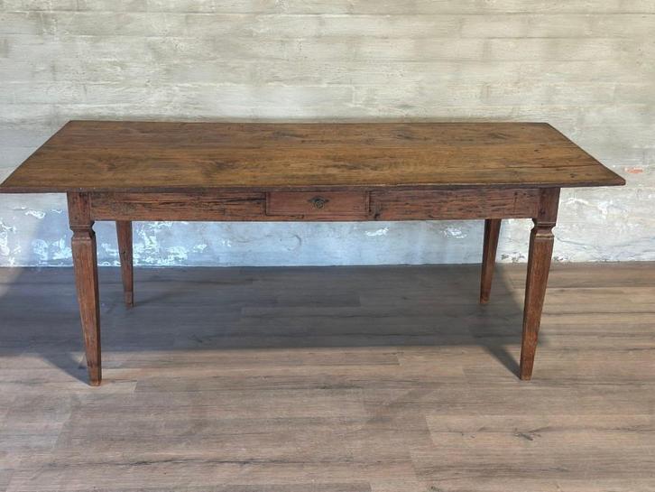 Antieke Franse boerentafel - 201 x 98 cm / 1 lade, Antiek en Kunst, Antiek | Meubels | Tafels, Ophalen of Verzenden