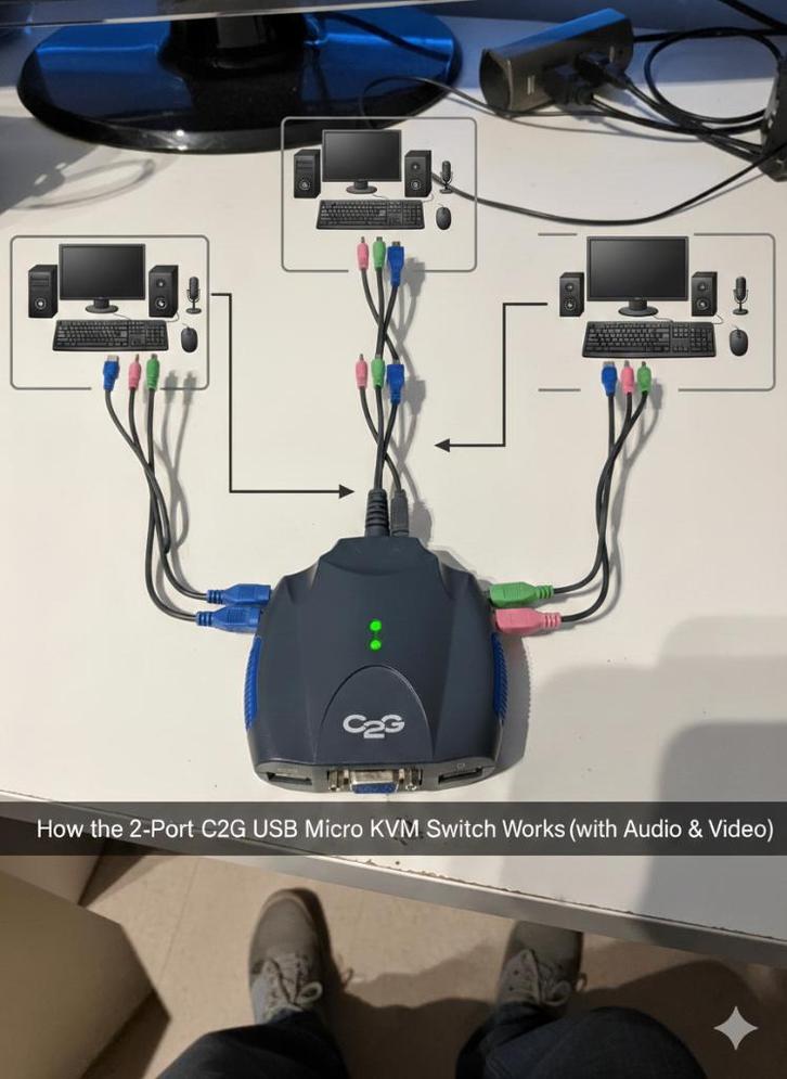 Switch KVM USB + Audio C2G - Contrôlez 2 PC, Informatique & Logiciels, Stations d'accueil, Utilisé, Station d'accueil, Enlèvement ou Envoi