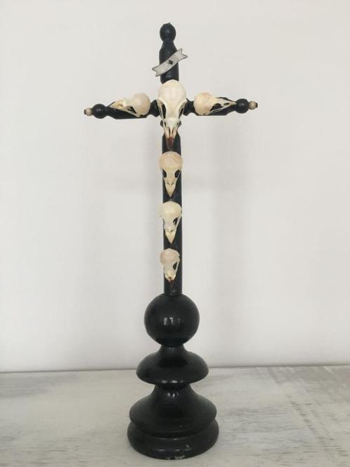 Antiek kruis + schedels vogel /taxidermie /naturalia/ gotic, Antiek en Kunst, Curiosa en Brocante, Ophalen of Verzenden