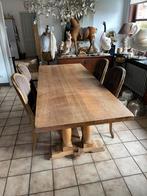 Mooie oude eiken kloostertafel met 4 stoelen,, Huis en Inrichting, Ophalen, Zo goed als nieuw, Landelijk oud  eiken, 4 tot 6 stoelen