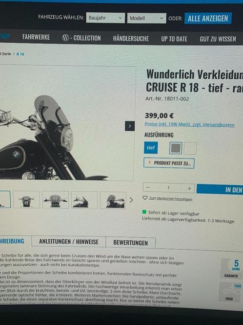 BMW R18 windscherm, Motoren, Accessoires | Overige, Zo goed als nieuw, Ophalen