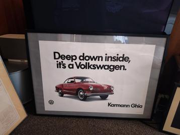 Vintage publiciteit VW Karmann Ghia ingekaderd beschikbaar voor biedingen