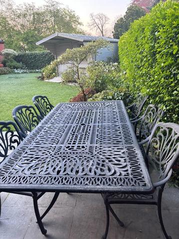 Salle à Manger Jardin Aluminium + pied parasol + Parasol