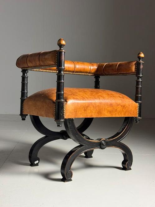 Engelse Kruk Fauteuil leder klassiek, Huis en Inrichting, Fauteuils, Zo goed als nieuw, Ophalen