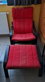 Rode Ikea Poang zetel + voetenbank, Huis en Inrichting, Fauteuils, Ophalen, Gebruikt