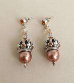 Dolce Luna Oorbellen – Champagne Parel & Swarovski, Handtassen en Accessoires, Hangers, Beige, Nieuw, Zilver