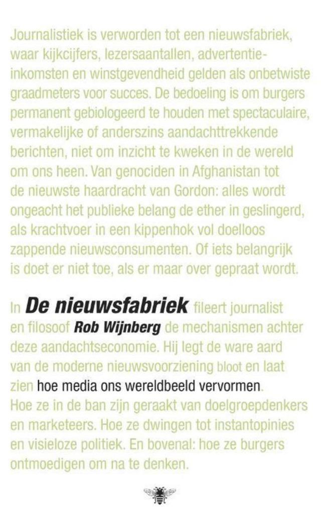 Te Koop Boek DE NIEUWSFABRIEK Rob Wijnberg, Boeken, Essays, Columns en Interviews, Gelezen, Eén auteur, Ophalen of Verzenden