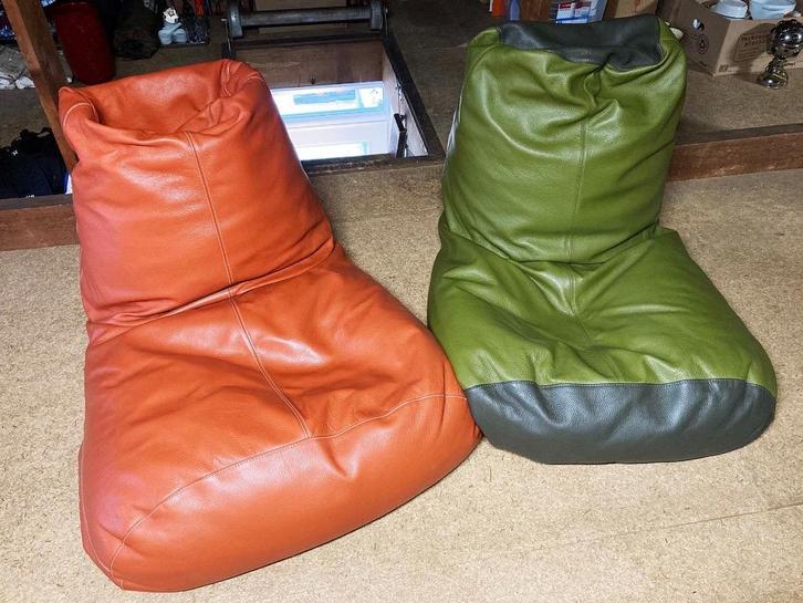 2 LEOLUX Pode zitzakken oranje groen leder/leer NIEUWSTAAT, Antiek en Kunst, Kunst | Designobjecten, Ophalen