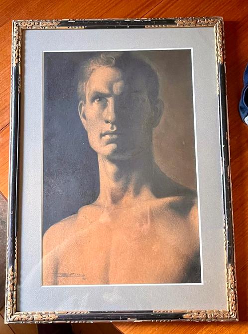 Mooie tekening man portret Firmin Baes 1899 kunst Belgie, Antiek en Kunst, Kunst | Schilderijen | Klassiek, Ophalen of Verzenden