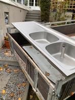 Inox dubbel spoelbak, Ophalen, Gebruikt, Overige kleuren, 50 tot 100 cm