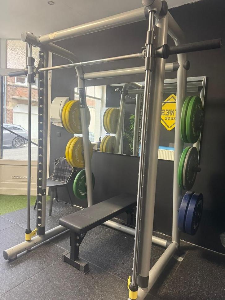 Technogym Smith Machine, Sport en Fitness, Fitnessapparatuur, Gebruikt, Krachtstation, Armen, Benen, Borst, Buik, Rug, Metaal