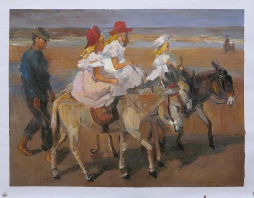 Olieverf replica I. Israels: Ezeltje rijden op het strand, Antiek en Kunst, Kunst | Schilderijen | Klassiek, Verzenden