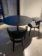 Ronde zwarte tafel 120 cm met 2 stoelen, 100 tot 150 cm, Rond, Zo goed als nieuw, Ophalen