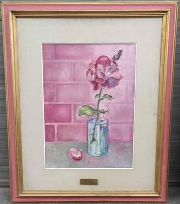 Huile sur toile fleurs signe Ingrid evilard beschikbaar voor biedingen