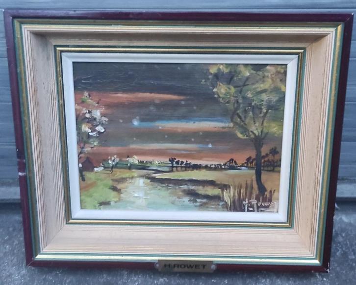 huile sur panneau paysage signe henri rowet, Antiek en Kunst, Kunst | Schilderijen | Klassiek, Ophalen of Verzenden