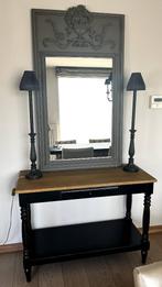 Dubbele lamp met zwarte voet en grijze lampenkapjes, Ophalen, Zo goed als nieuw, Hout, 75 cm of meer
