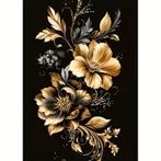 Peinture au diamant avec fleurs noires dorées 50x40cm (carré, Envoi, Neuf, Bricolage