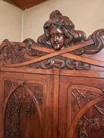 Kleerkast - Art Nouveau-kledingkast van massief hout, Antiek en Kunst, Ophalen