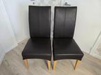 Twee nieuwe bruine lederen stoelen met houten poten-hoge rug, Huis en Inrichting, Stoelen, Ophalen, Twee, Bruin, Nieuw