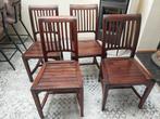 4 degelijke en stevige houten stoelen, koloniale look, Gebruikt, Ophalen