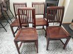 4 degelijke en stevige houten stoelen, koloniale look, Huis en Inrichting, Stoelen, Gebruikt, Ophalen