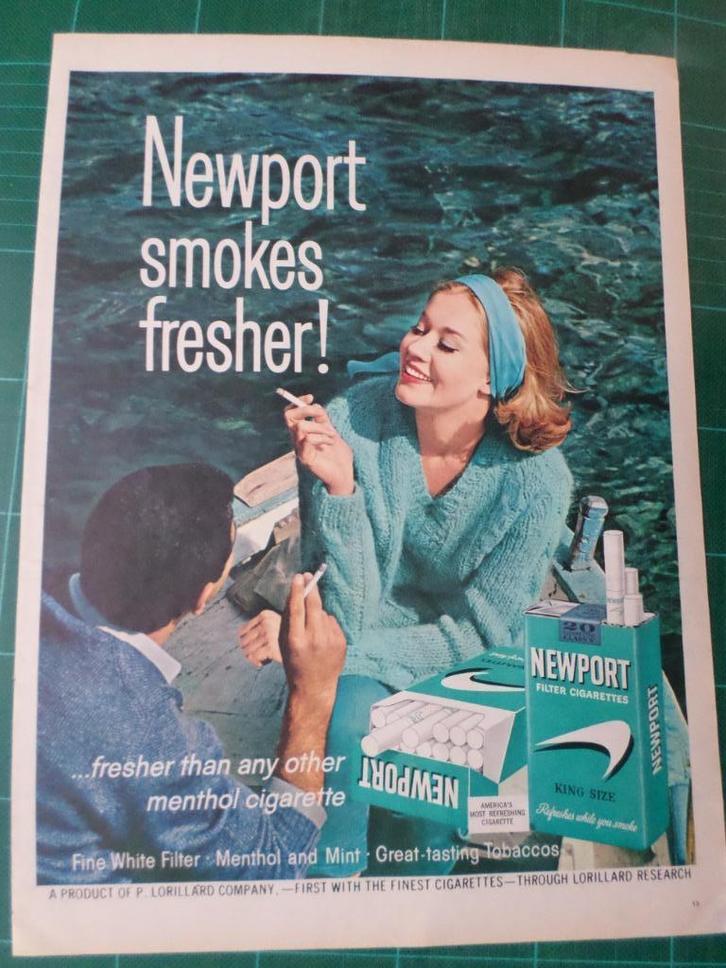 Newport cigarettes - publicité papier - 1964, Collections, Marques & Objets publicitaires, Utilisé, Autres types, Enlèvement ou Envoi