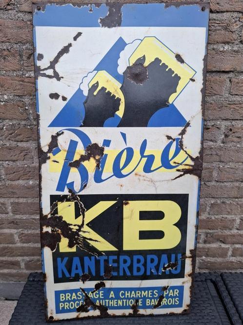 Emaillebord Kanterbrau bier / Bière KB, Verzamelen, Biermerken, Gebruikt, Reclamebord, Plaat of Schild, Overige merken, Ophalen of Verzenden