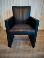 Eetkamerstoelen zwart leer (4 stuks met wieltjes), Ophalen, Zwart, Leer