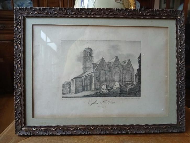 Tournai - vue de l'église St Brice., Antiquités & Art, Art | Lithographies & Sérigraphies, Enlèvement ou Envoi