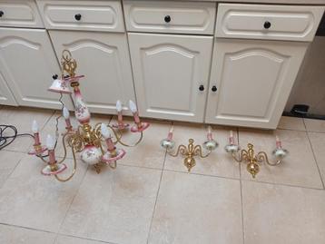 6 armen kroonluster porselein koper  beschikbaar voor biedingen