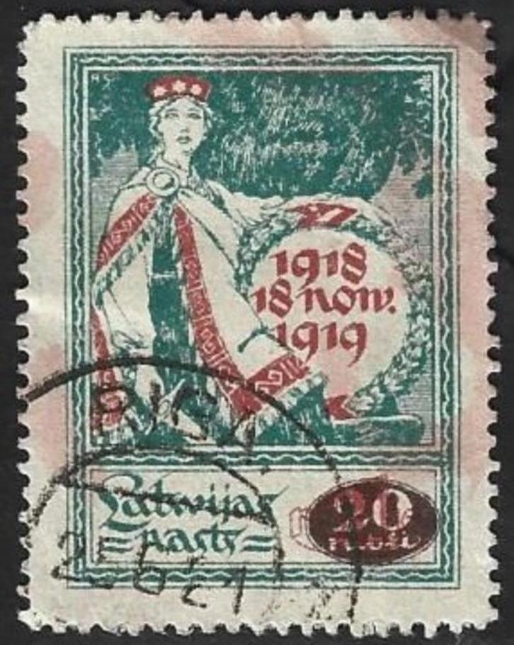 1 Postzegel Letland 1920 Onafhankelijkheid [enkele opdruk], Postzegels en Munten, Postzegels | Europa | Overig, Gestempeld, Overige landen