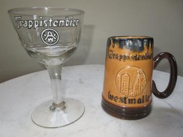 Bière trappiste en verre émaillé vintage + tasse voir photos, Enlèvement ou Envoi