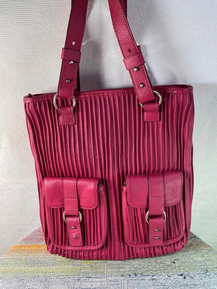 Sami Samaniego Lederen Handtas - Fuchsia Roze - Uniek Design, Bijoux, Sacs & Beauté, Sacs | Sacs Femme, Comme neuf, Sac à main