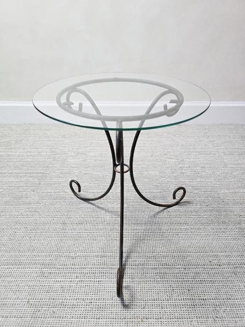 Bijzettafel van smeedijzer en glas (x2) - jaren 80, Verzamelen, Retro, Ophalen of Verzenden