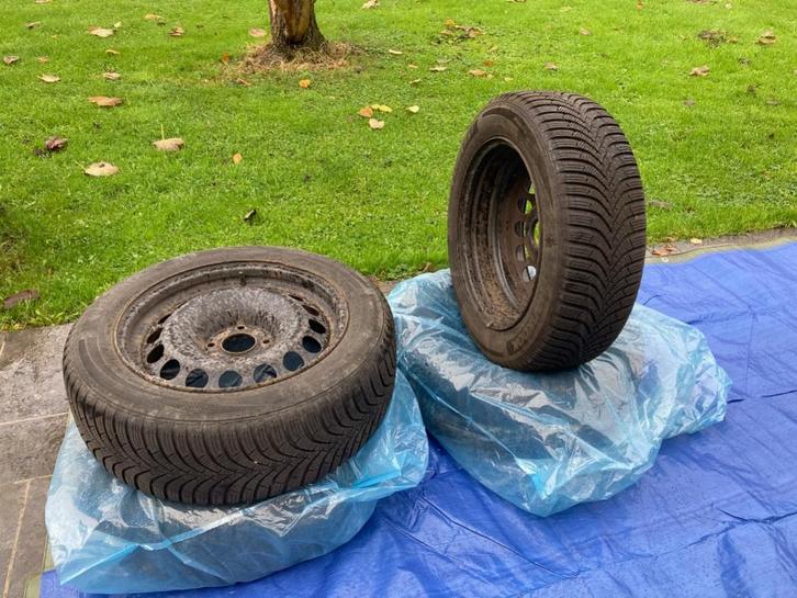 4 Jantes Acier + pneus Hiver, Auto-onderdelen, Banden en Velgen, Banden en Velgen, Winterbanden, 16 inch, 195 mm, Personenwagen