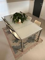 IKEA TORSBY eettafel – wit glas & inox onderstel (180 cm), Ophalen, Gebruikt, Ikea, 50 tot 100 cm