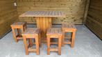 Hoge tuintafel met 4 krukjes, Ophalen, Gebruikt