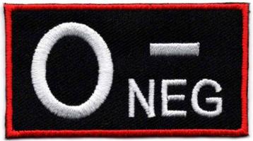 Bloedgroep O- Negatief stoffen opstrijk patch embleem, Envoi, Neuf