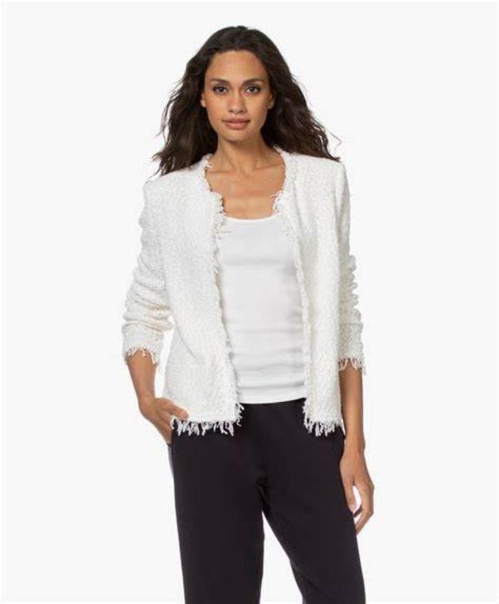 1x gedragen ecru boucle jasje van Iro, Kleding | Dames, Jasjes, Kostuums en Pakken, Zo goed als nieuw, Jasje, Maat 36 (S), Overige kleuren