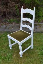 5 witte houten stoelen met zit in velours, Huis en Inrichting, Stoelen, Ophalen, Hout, Gebruikt, Wit