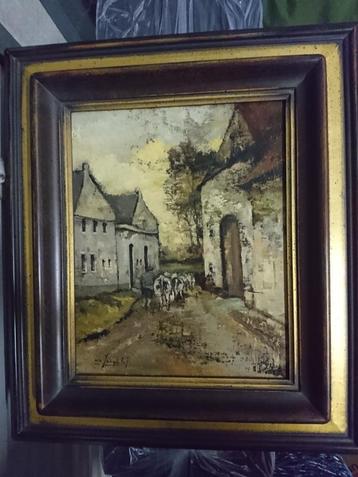 Schilderijtje "Vee door het dorp", de Jongh beschikbaar voor biedingen